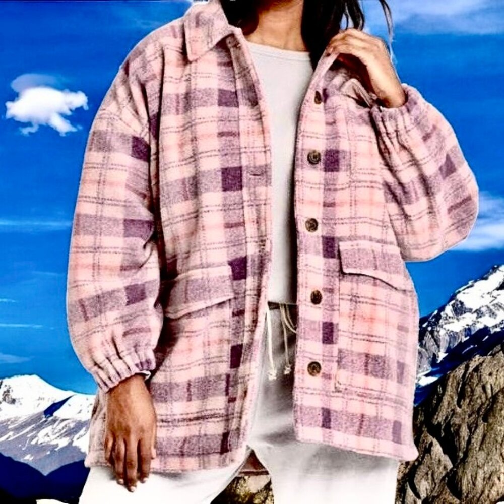 Oversized Jacket Shacket Grunge Womens Large Button Up Pockets Lined